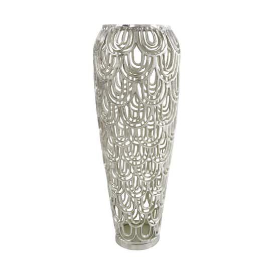 25" Silver Aluminum Metal Geometric Art Deco Inspired Arched Vase